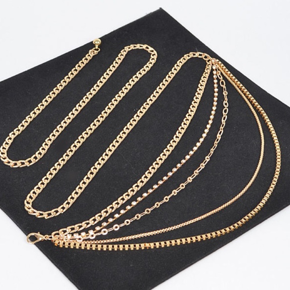 Plus Size Gold Rhinestone Chain Adjustable Statement Belt - Picture 3 of 5